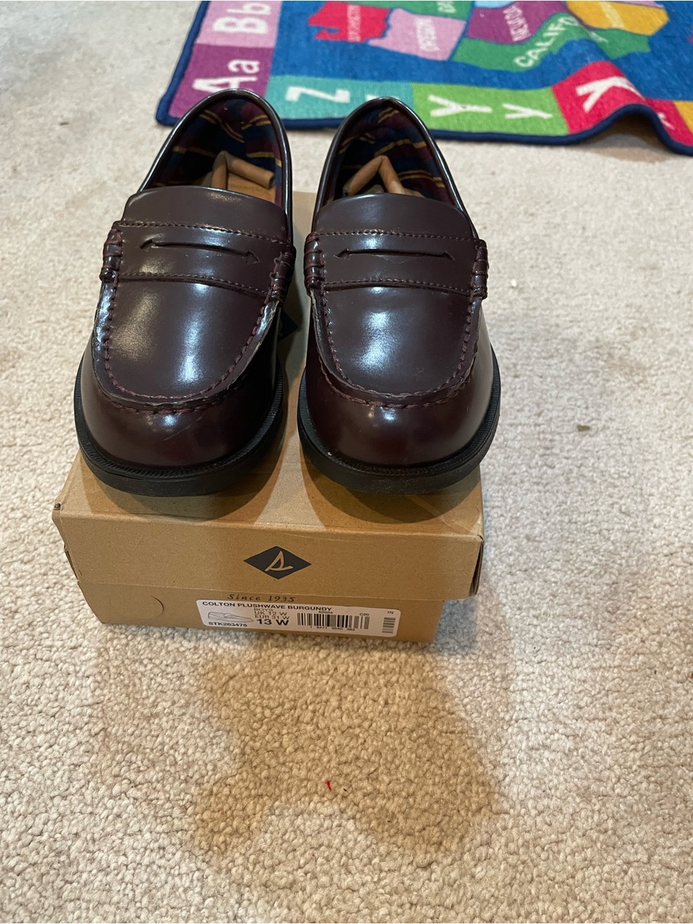 Sperry Colton Plushwave Burgundy Boys Penny Loafers Size 13W NIB